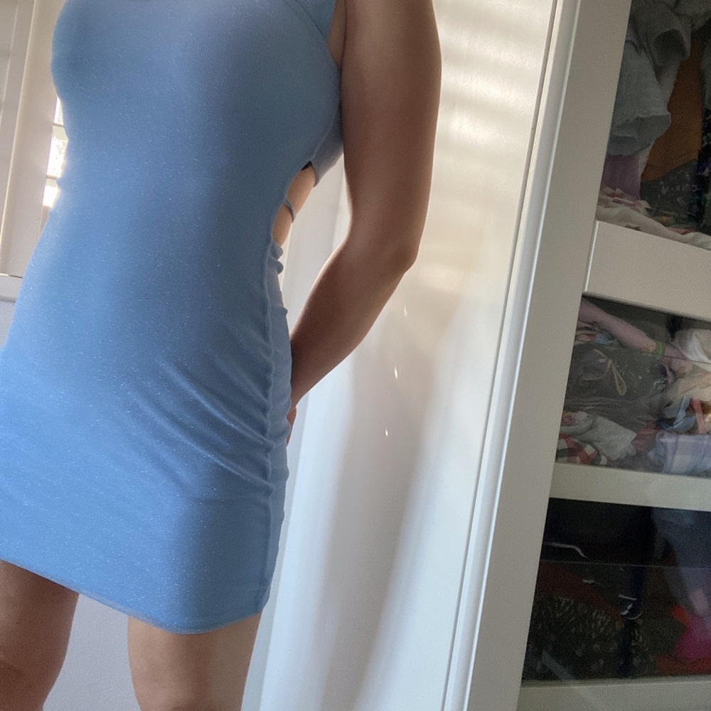 Pastel Blue glitter Mini dress , un-brand size 6 - Picture 4 of 5